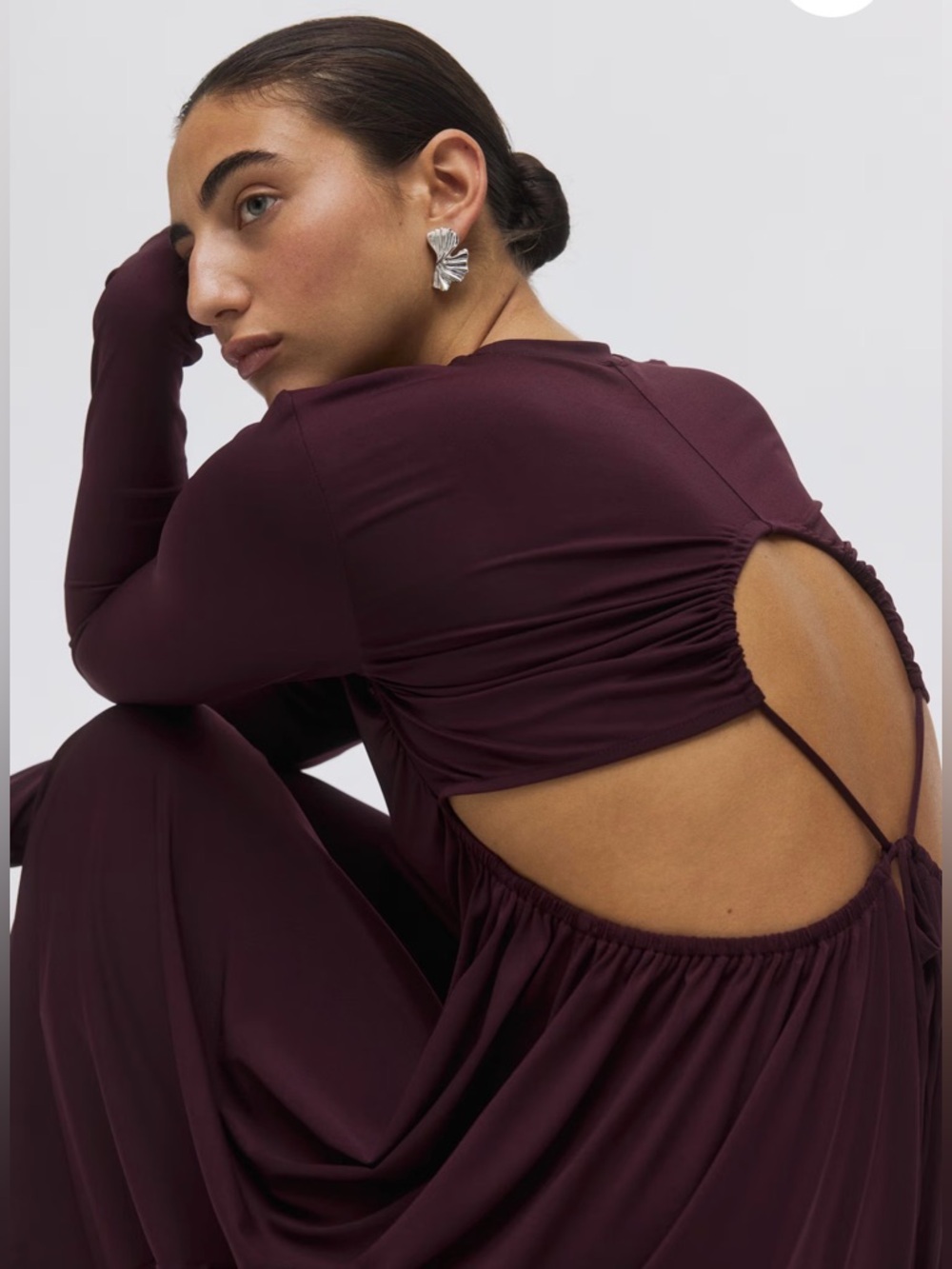 NWT H&M GATHERED JERSEY Maxi DRESS in Burgundy size Small